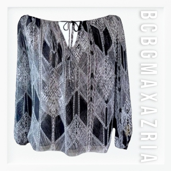 BCBGMaxazria Split Sleeve Layered Print Blouse sz S - Picture 1 of 13
